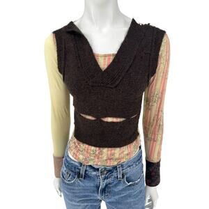 Custo Barcelona Mixed-Print Long-Sleeve Shirt with Knit Overlay – Size 1 (Small)